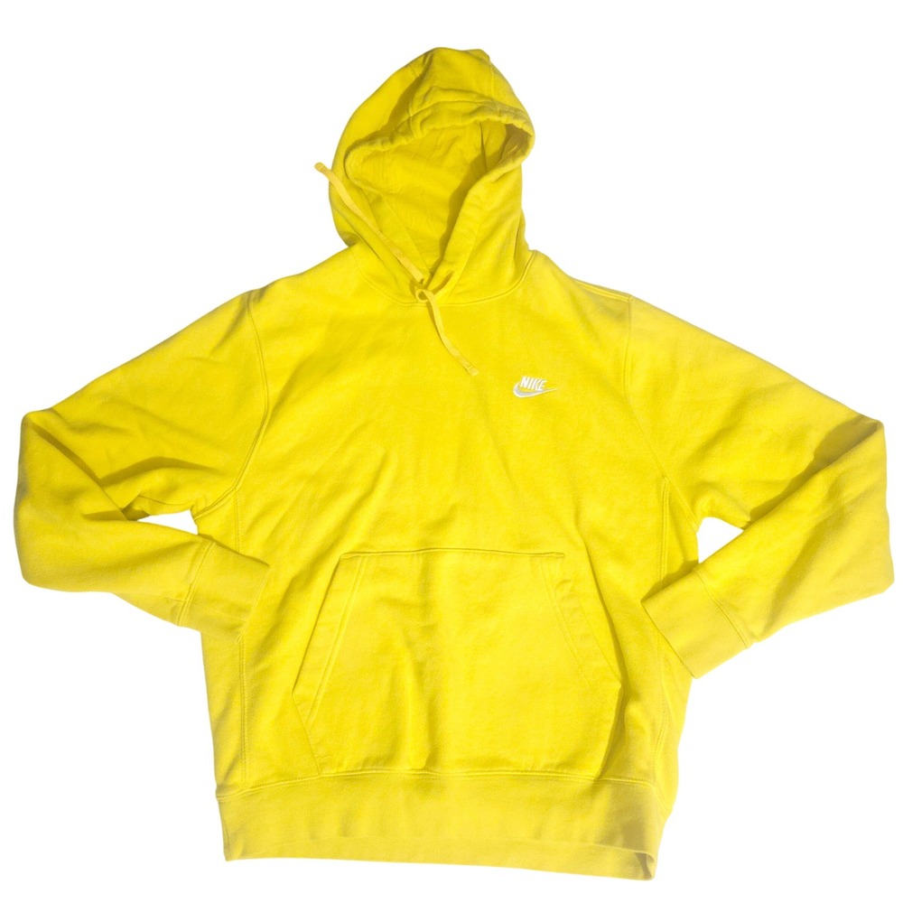 Nike Sportswear Club Fleece Hoodie Yellow Embroidered Logo Mens Medium